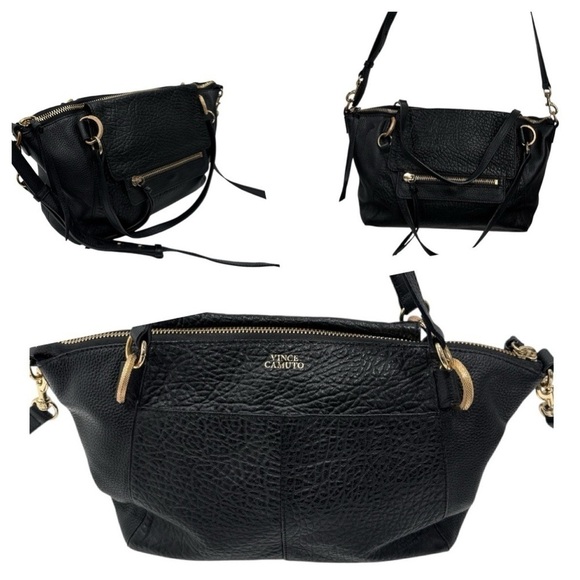 VINCE CAMUTO RAYA SATCHEL HANDBAG PURSE Black Leather - Picture 1 of 10